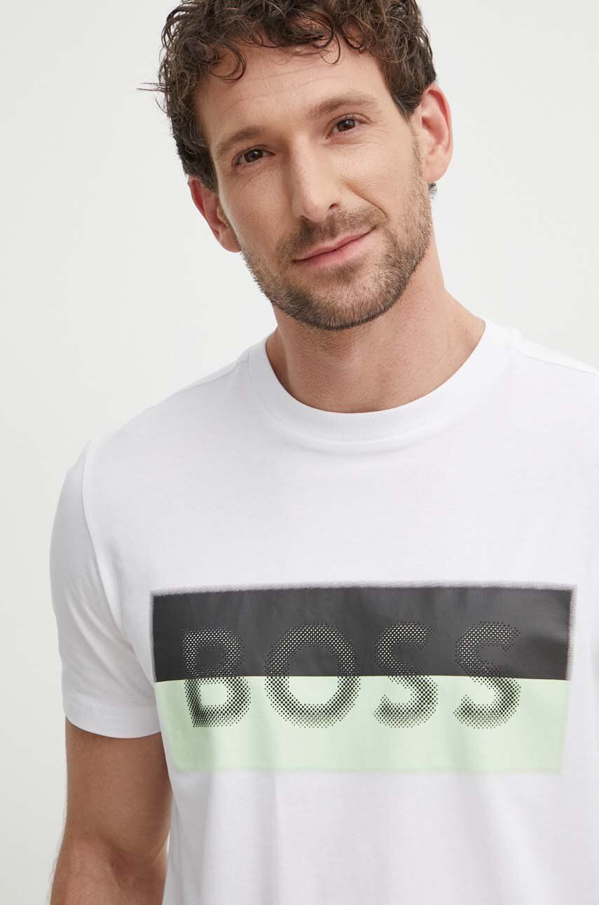 BOSS Green tricou bărbați, culoarea alb, cu imprimeu 50512998