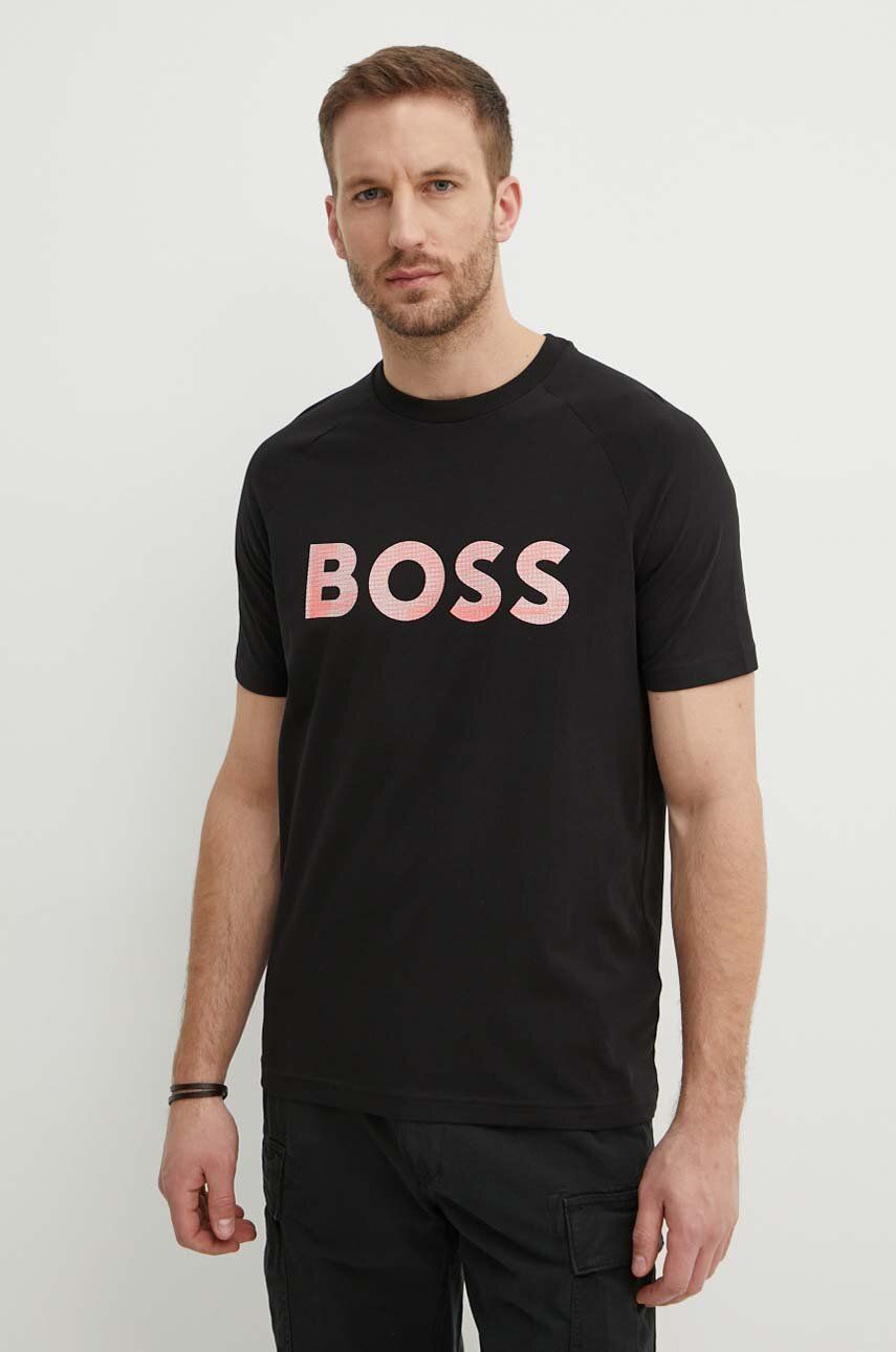 Boss Green tricou barbati, culoarea negru, cu imprimeu, 50512999