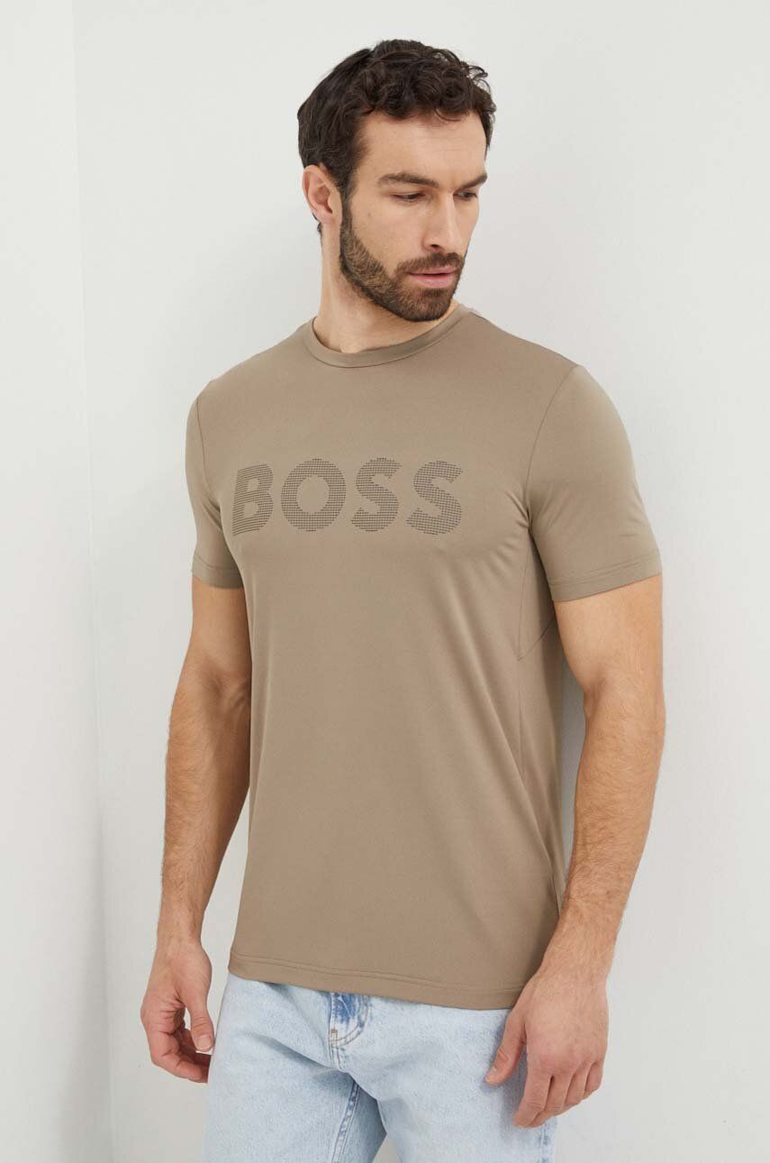 BOSS Green tricou bărbați, culoarea bej, cu imprimeu 50517911