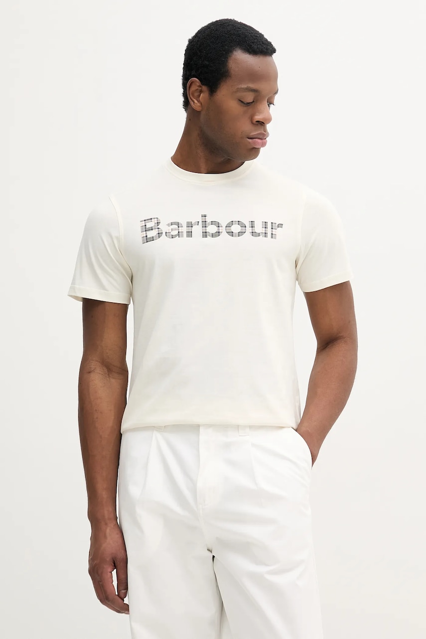 Barbour tricou din bumbac barbati, culoarea verde, cu imprimeu Barbour tricou din bumbac barbati, culoarea verde, cu imprimeu