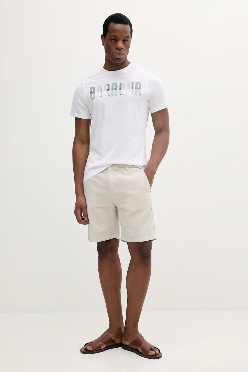 Хлопковая футболка Barbour цвет зелёный с принтом