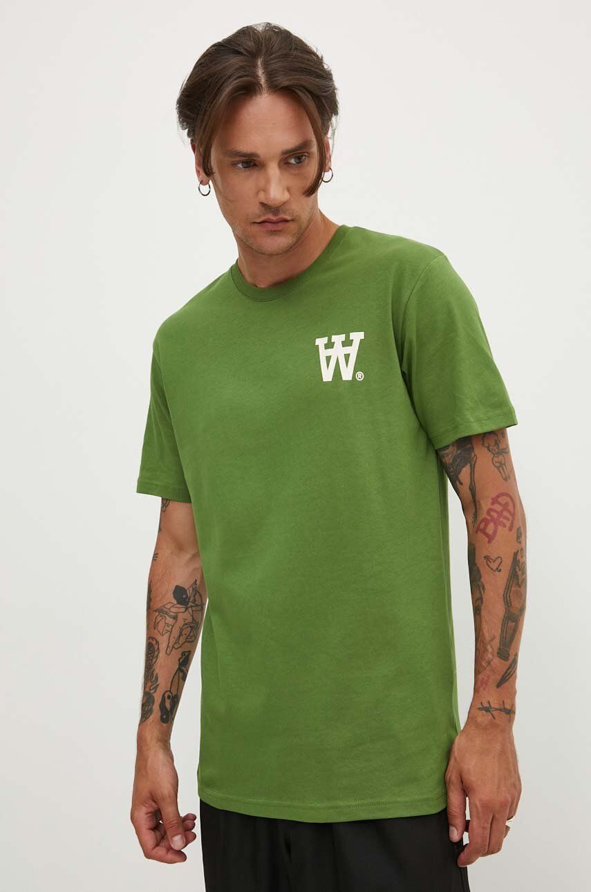 Wood Wood tricou din bumbac Ace AA Logo bărbați, culoarea verde, cu imprimeu, 10285709.2222