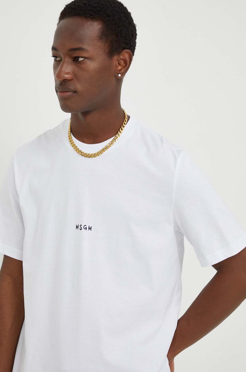 MSGM tricou din bumbac bărbați, culoarea alb, cu imprimeu 3640MM550.247002