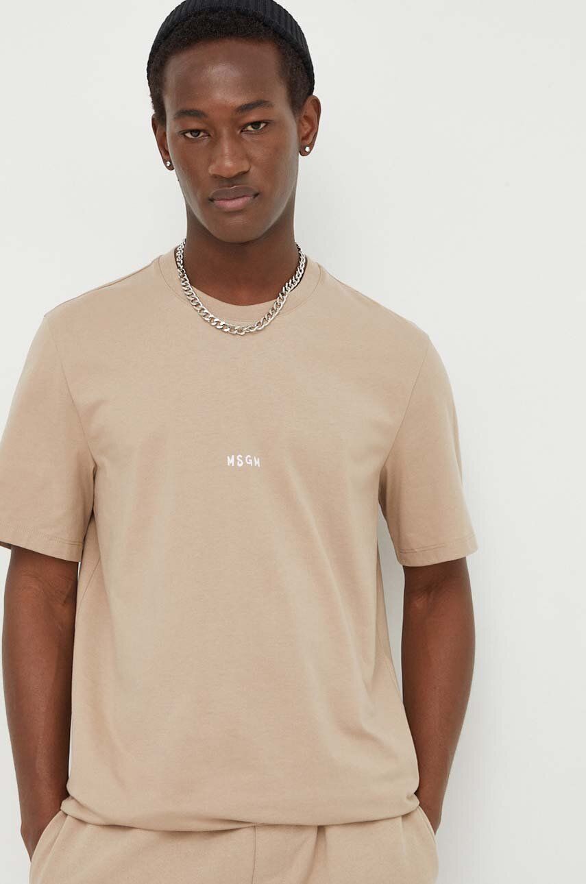 E-shop Bavlněné tričko MSGM béžová barva, s potiskem