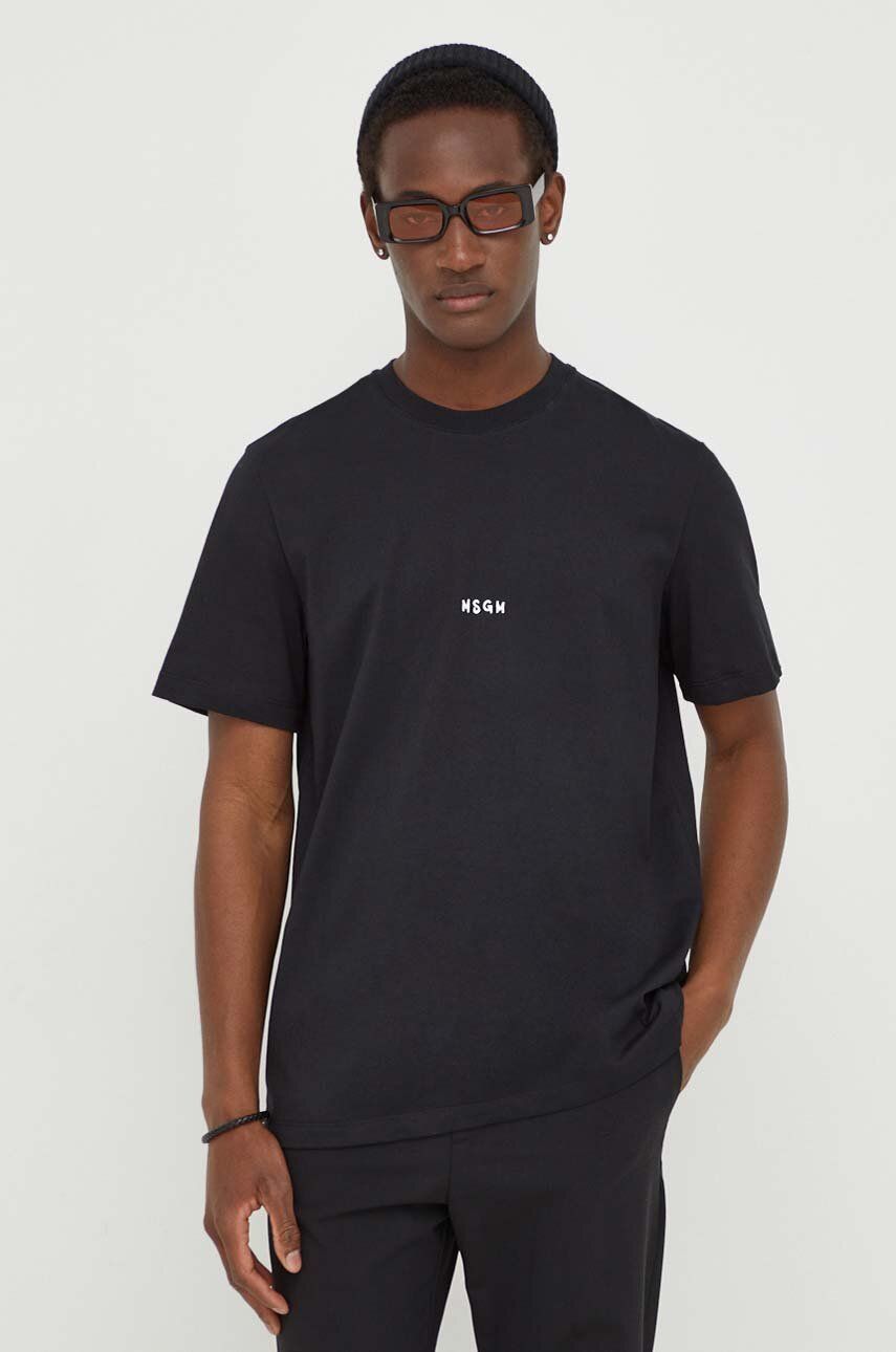 MSGM tricou din bumbac bărbați, culoarea negru, cu imprimeu 3640MM550.247002