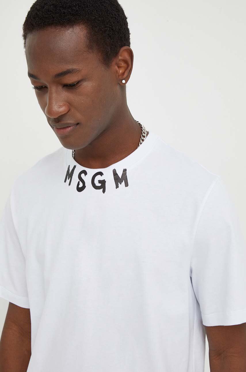 MSGM tricou din bumbac bărbați, culoarea alb, cu imprimeu 3640MM118.247002