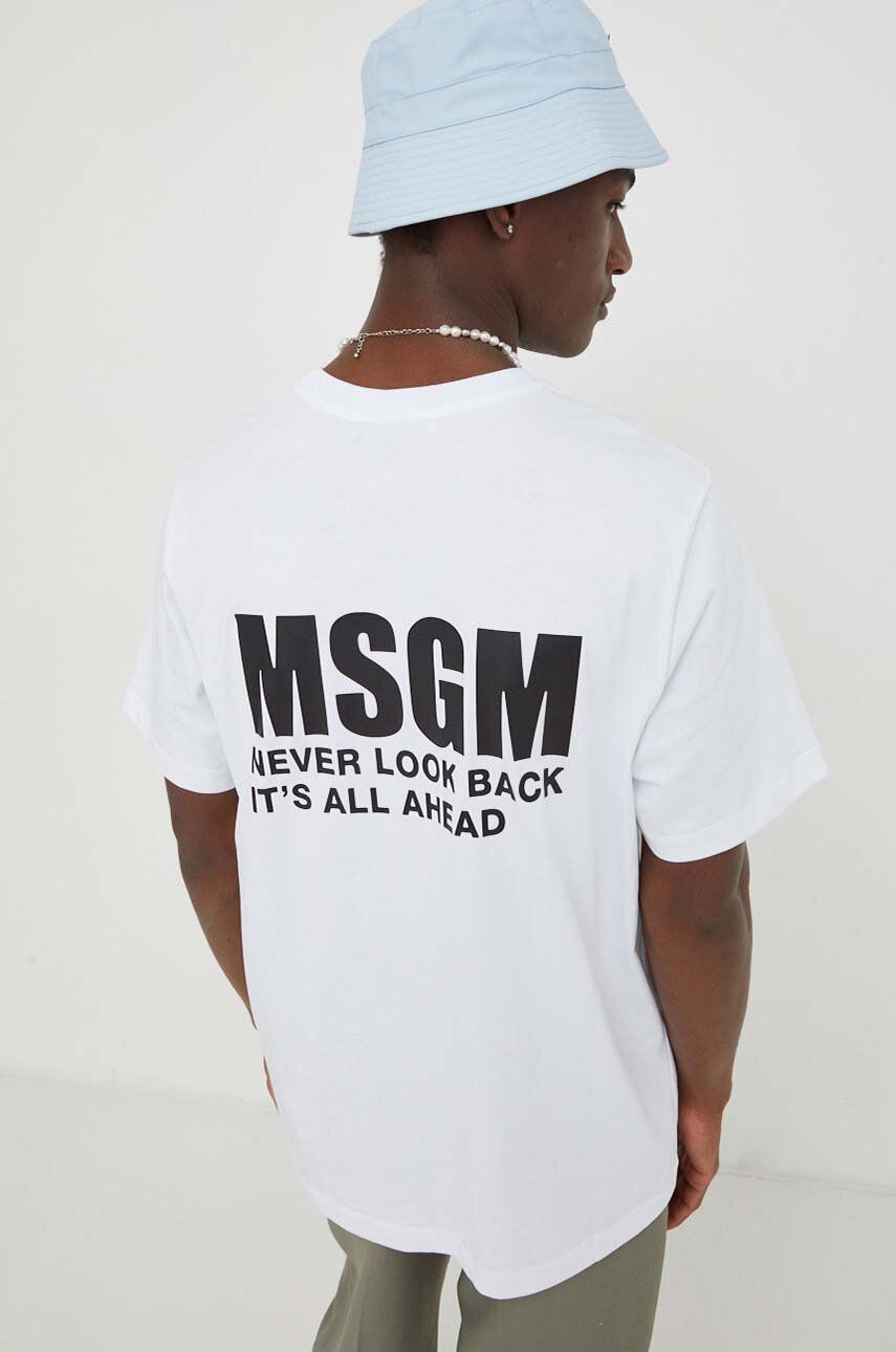 MSGM tricou din bumbac bărbați, culoarea alb, cu imprimeu 3640MM130.247002