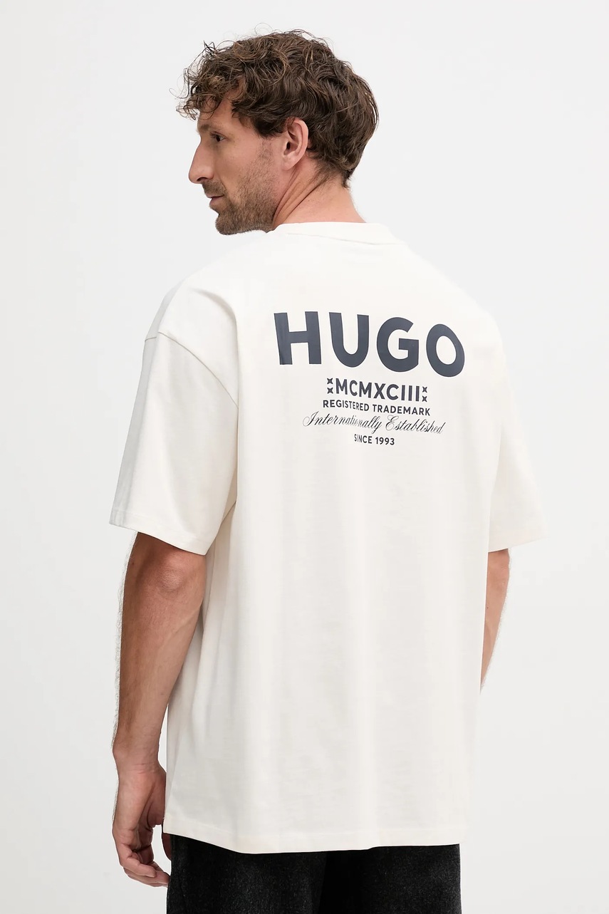 Hugo Blue tricou din bumbac culoarea roz, cu imprimeu