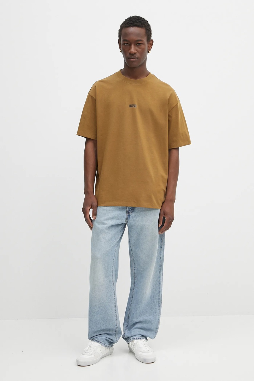 Хлопковая футболка Hugo Blue цвет розовый с принтом