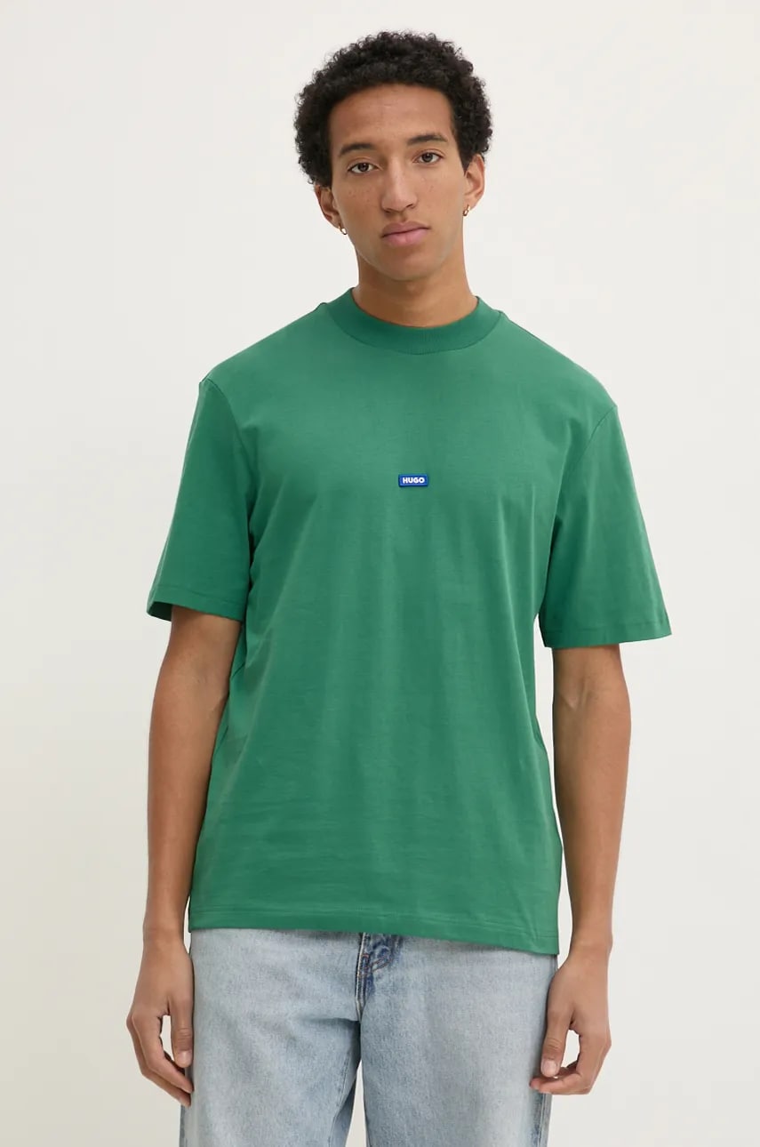 Hugo Blue tricou din bumbac barbati, culoarea verde, neted