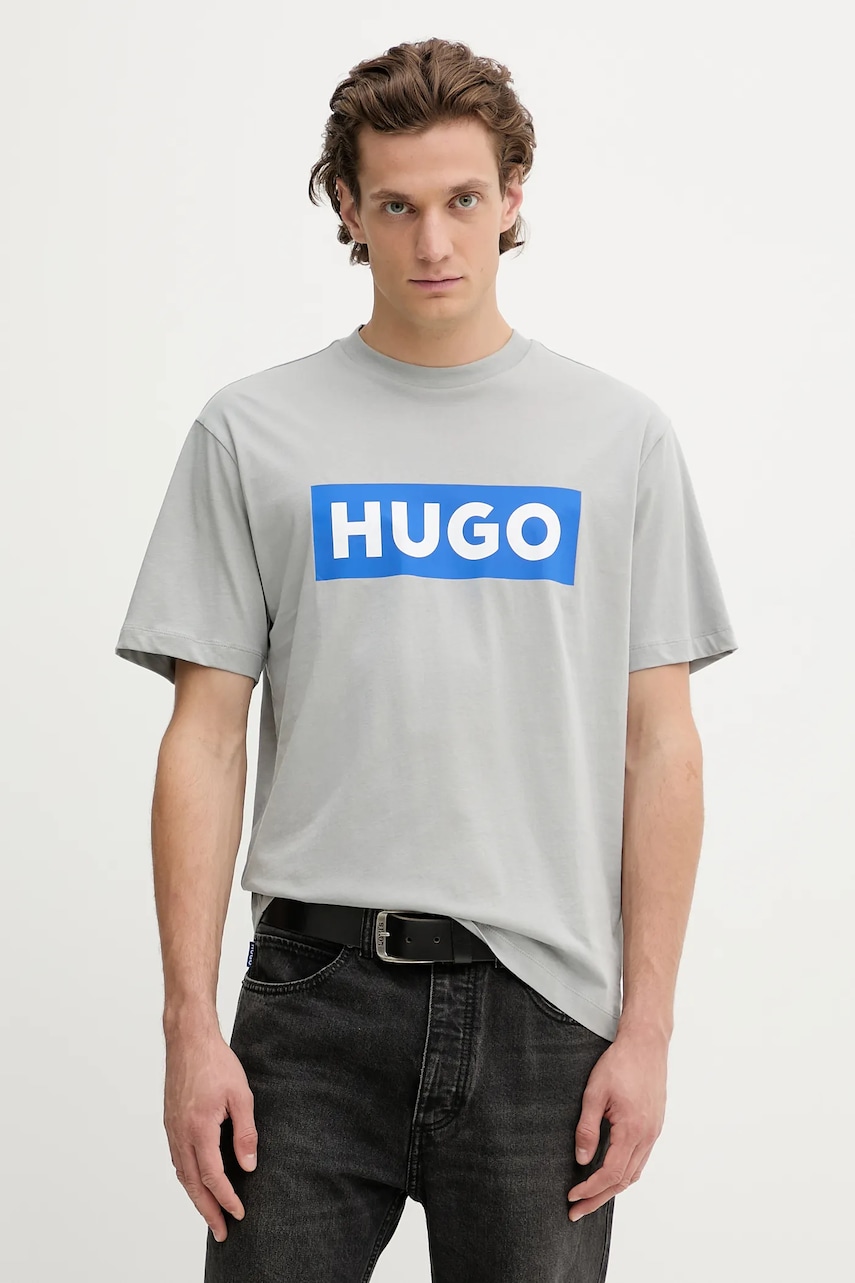 Hugo Blue tricou din bumbac culoarea negru, cu imprimeu, 50522376