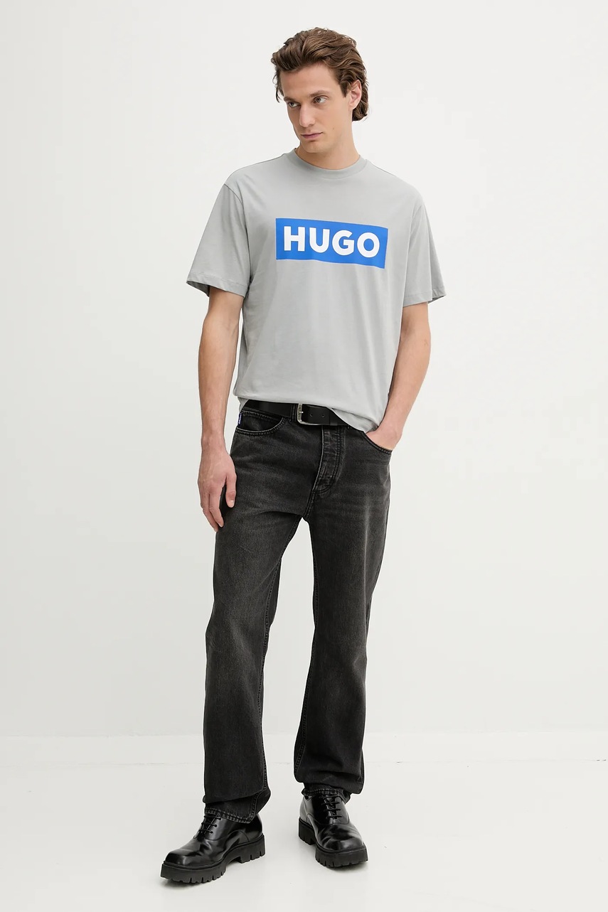 Хлопковая футболка Hugo Blue цвет чёрный с принтом 50522376