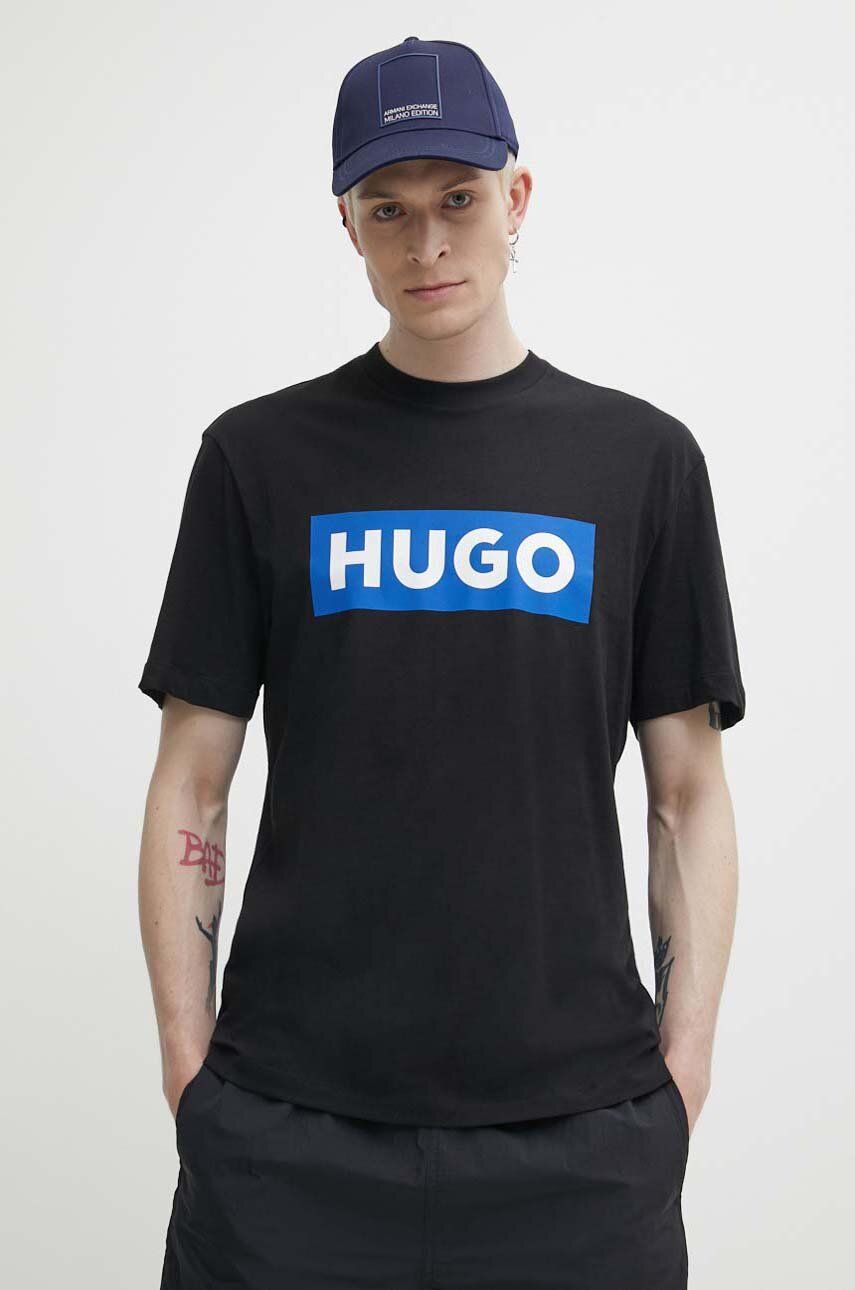 Hugo Blue tricou din bumbac barbati, culoarea negru, cu imprimeu