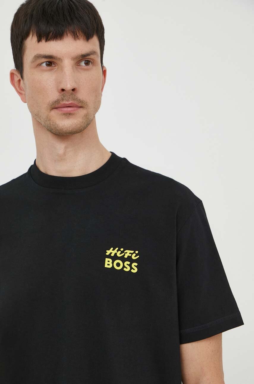Бавовняна футболка Boss Orange чоловічий колір чорний з принтом 