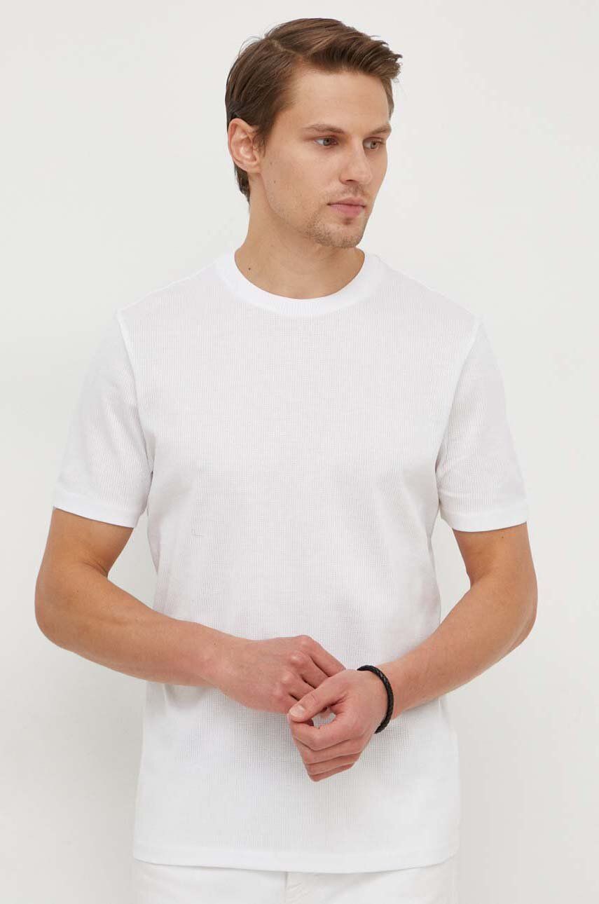 BOSS tricou din bumbac bărbați, culoarea alb, uni 50511595