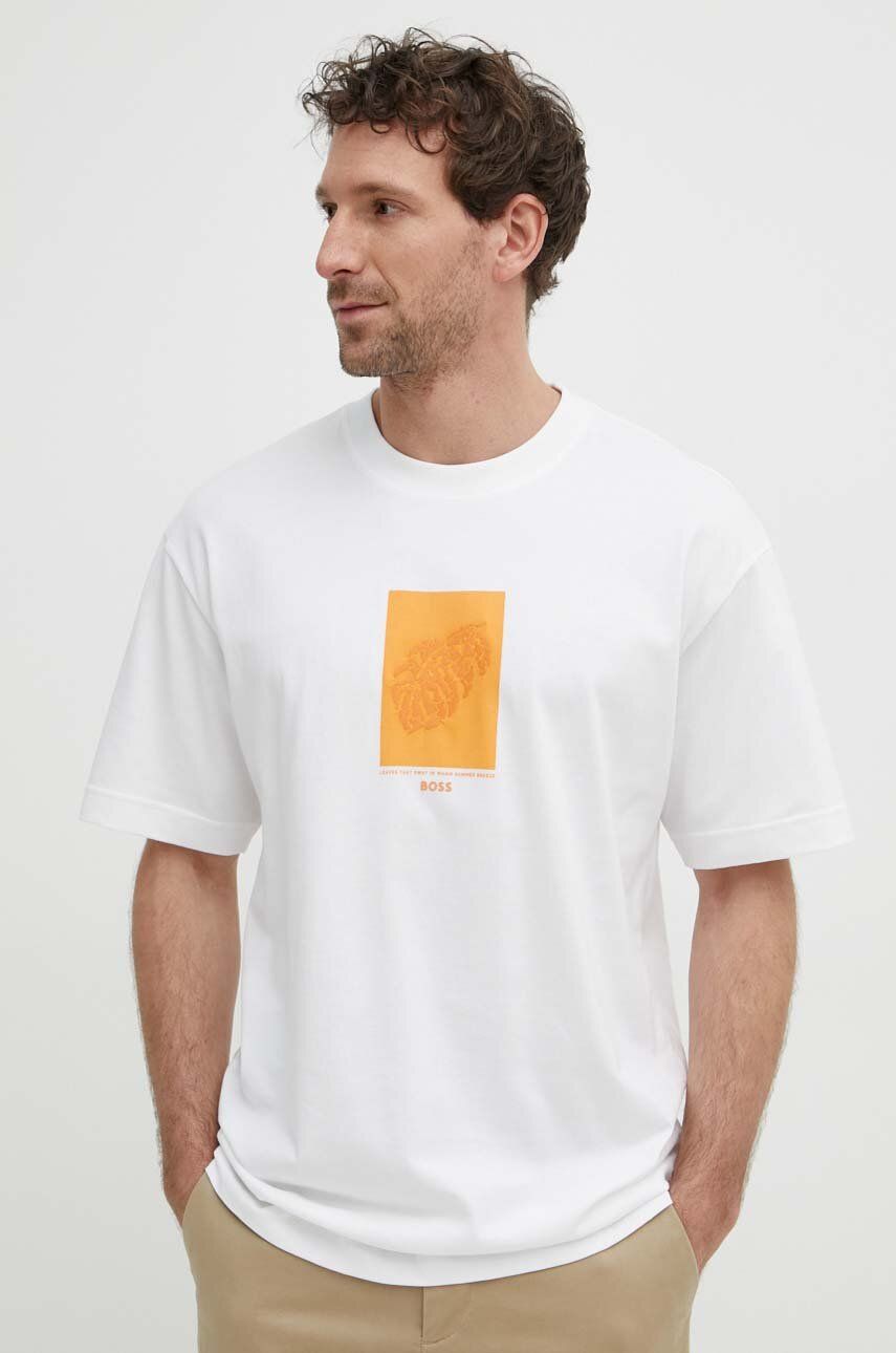 BOSS tricou din bumbac bărbați, culoarea alb, cu imprimeu 50512118