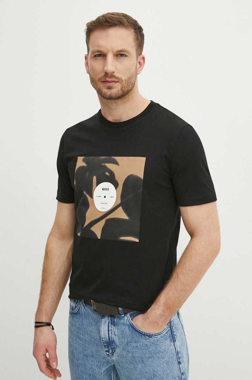 Levně Bavlněné tričko BOSS černá barva, s potiskem, 50512132