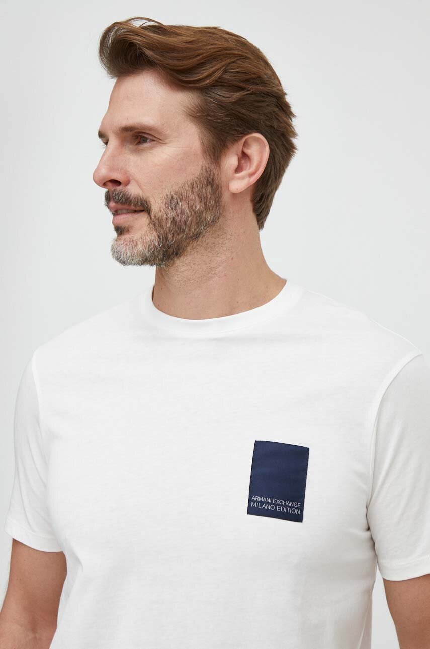 

Памучна тениска Armani Exchange в бежово с апликация 3DZTHM ZJ8EZ, Бежов