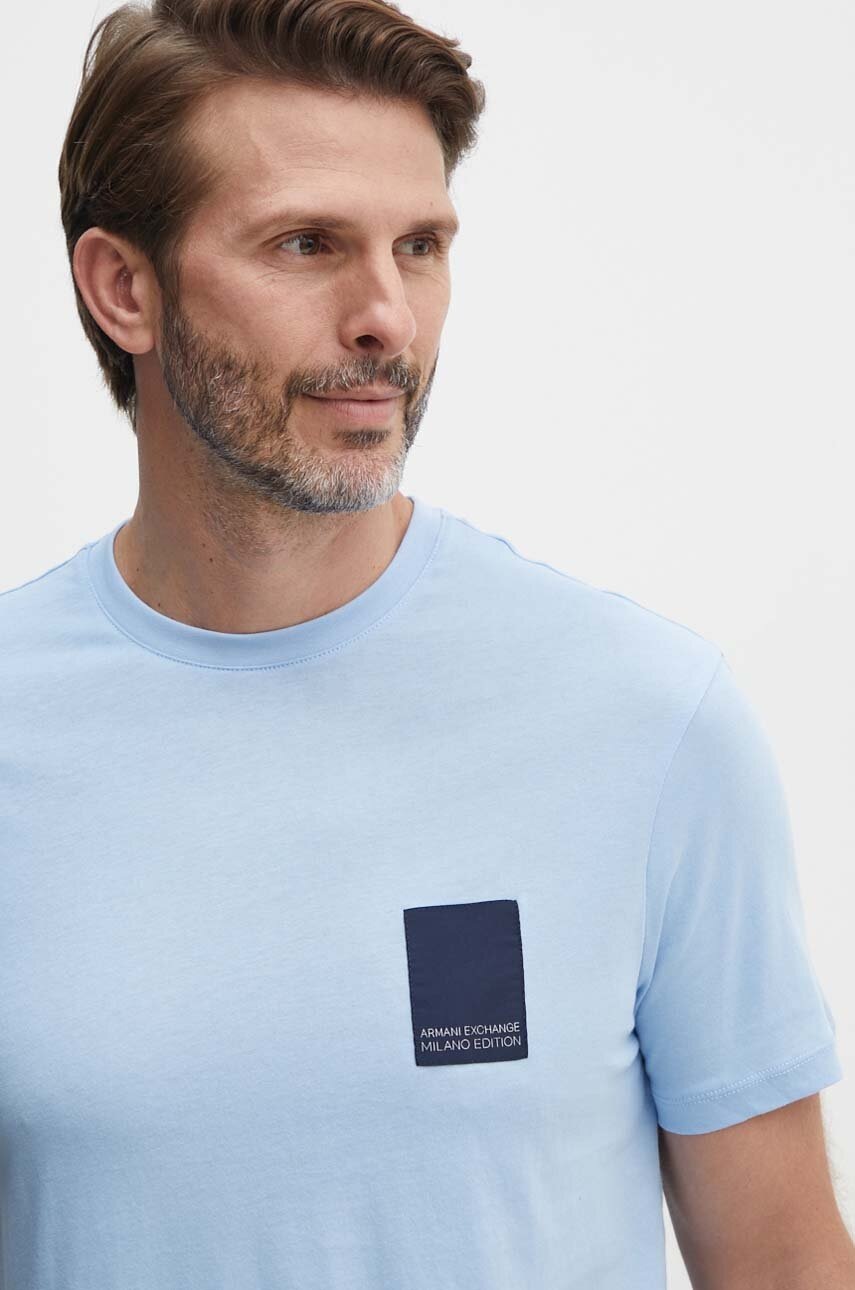 

Памучна тениска Armani Exchange в синьо с апликация, Син