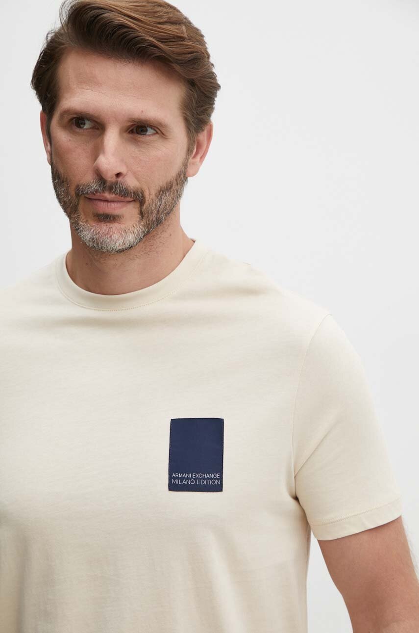 

Памучна тениска Armani Exchange в бежово с апликация, Бежов