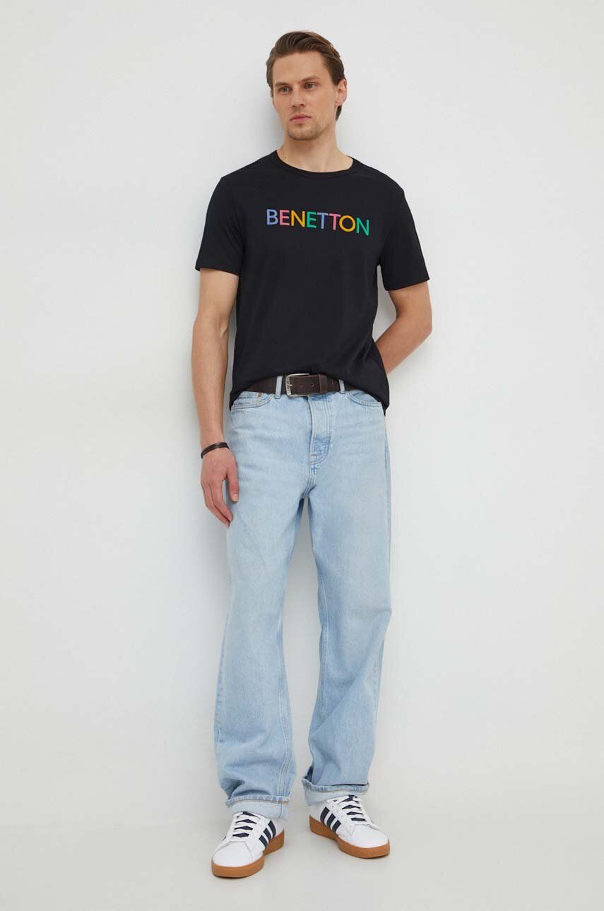 United Colors of Benetton tricou din bumbac barbati, culoarea negru, cu imprimeu