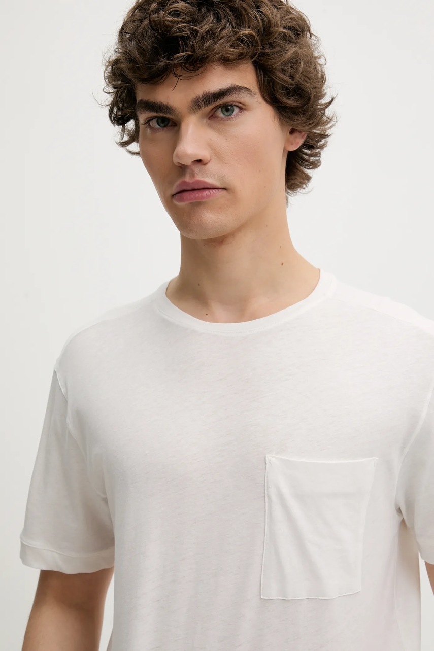 Μπλουζάκι με λινό μείγμα United Colors of Benetton χρώμα: ροζ φωτογραφία