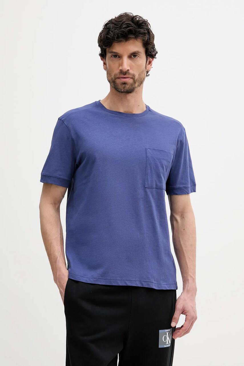 Levně Tričko s příměsí lnu United Colors of Benetton růžová barva