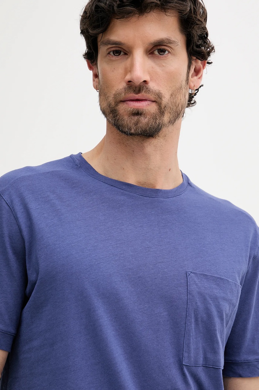 Μπλουζάκι με λινό μείγμα United Colors of Benetton χρώμα: ροζ φωτογραφία