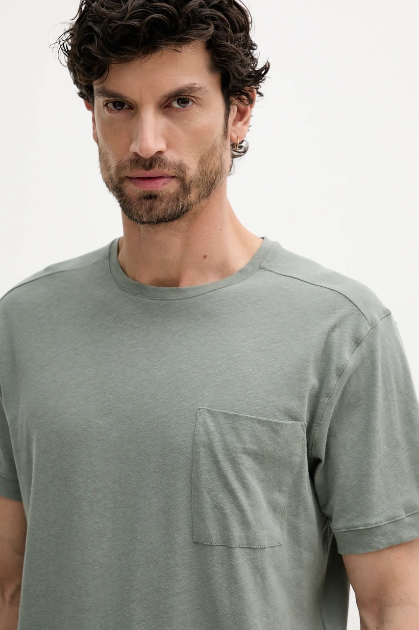 Μπλουζάκι με λινό μείγμα United Colors of Benetton χρώμα: ροζ φωτογραφία