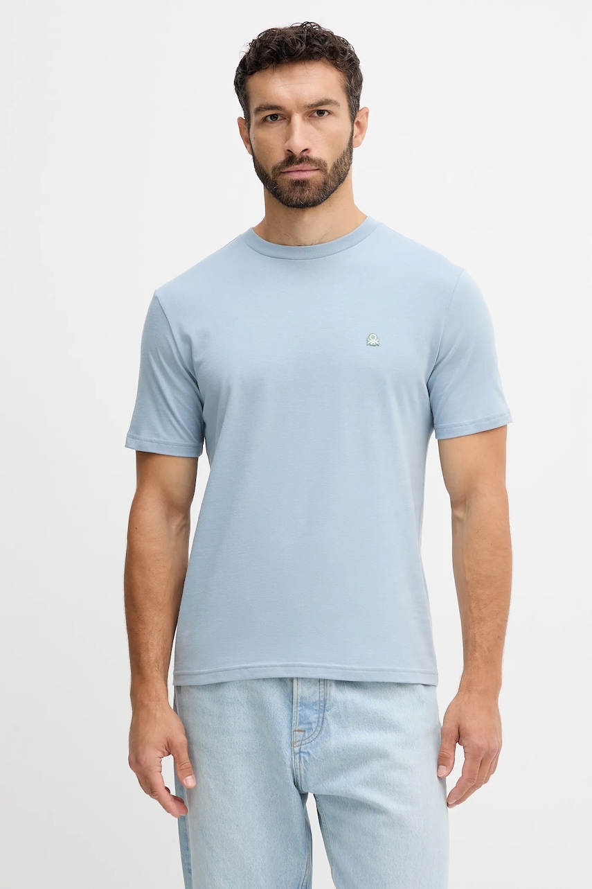 United Colors of Benetton tricou din bumbac culoarea verde, uni, 3MI5J1AF7