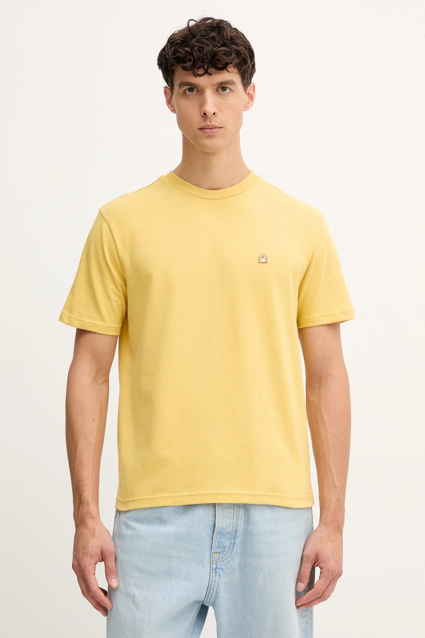 United Colors of Benetton tricou din bumbac culoarea verde, uni, 3MI5J1AF7