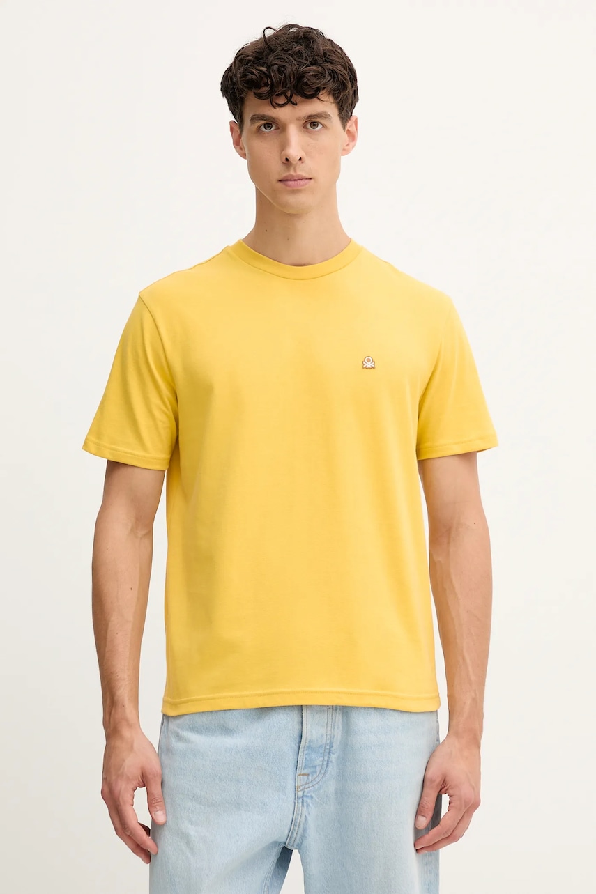 United Colors of Benetton tricou din bumbac culoarea verde, uni, 3MI5J1AF7