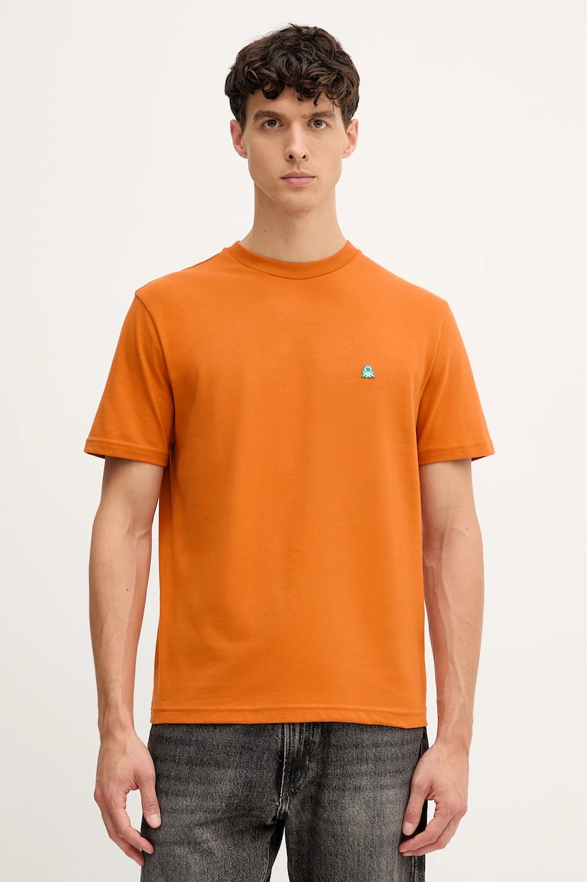United Colors of Benetton tricou din bumbac culoarea verde, uni, 3MI5J1AF7
