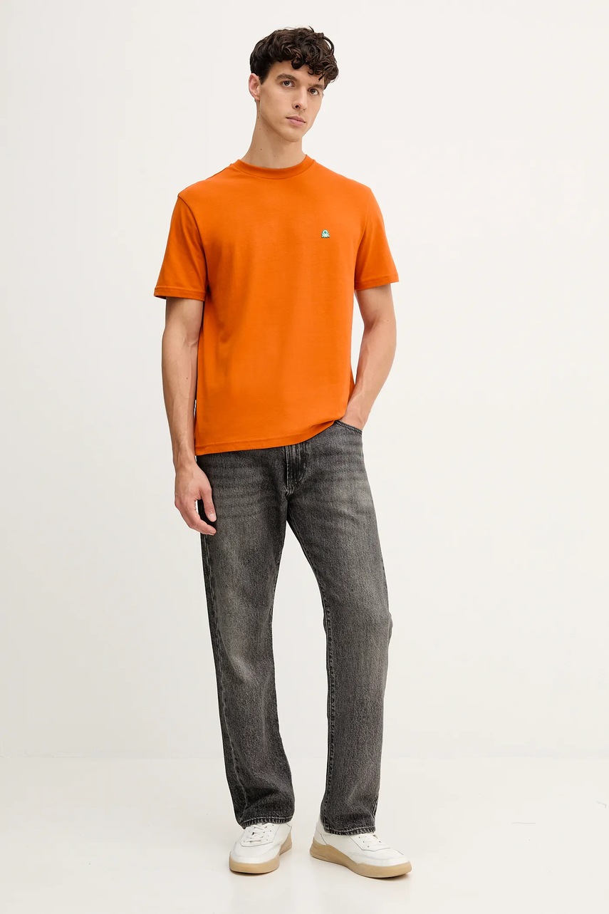 Хлопковая футболка United Colors of Benetton цвет зелёный однотонная 3MI5J1AF7