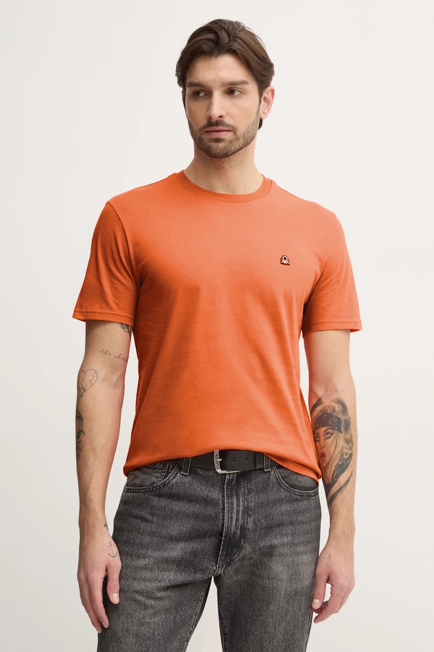 United Colors of Benetton tricou din bumbac barbati, culoarea verde, neted, 3MI5J1AF7