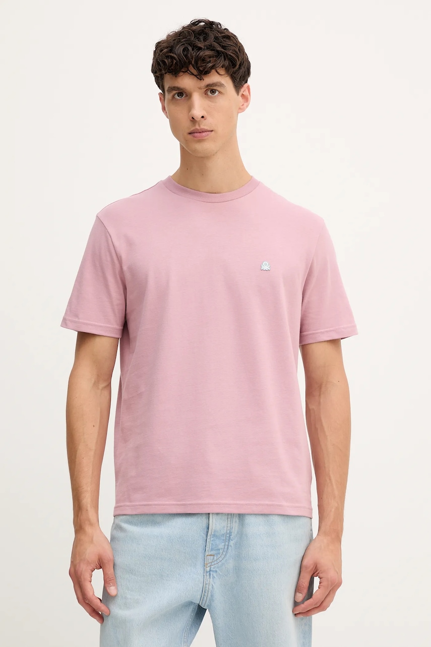 United Colors of Benetton tricou din bumbac culoarea verde, uni, 3MI5J1AF7