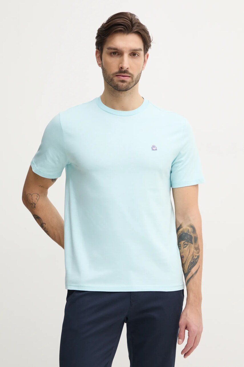 United Colors of Benetton tricou din bumbac barbati, culoarea verde, neted, 3MI5J1AF7