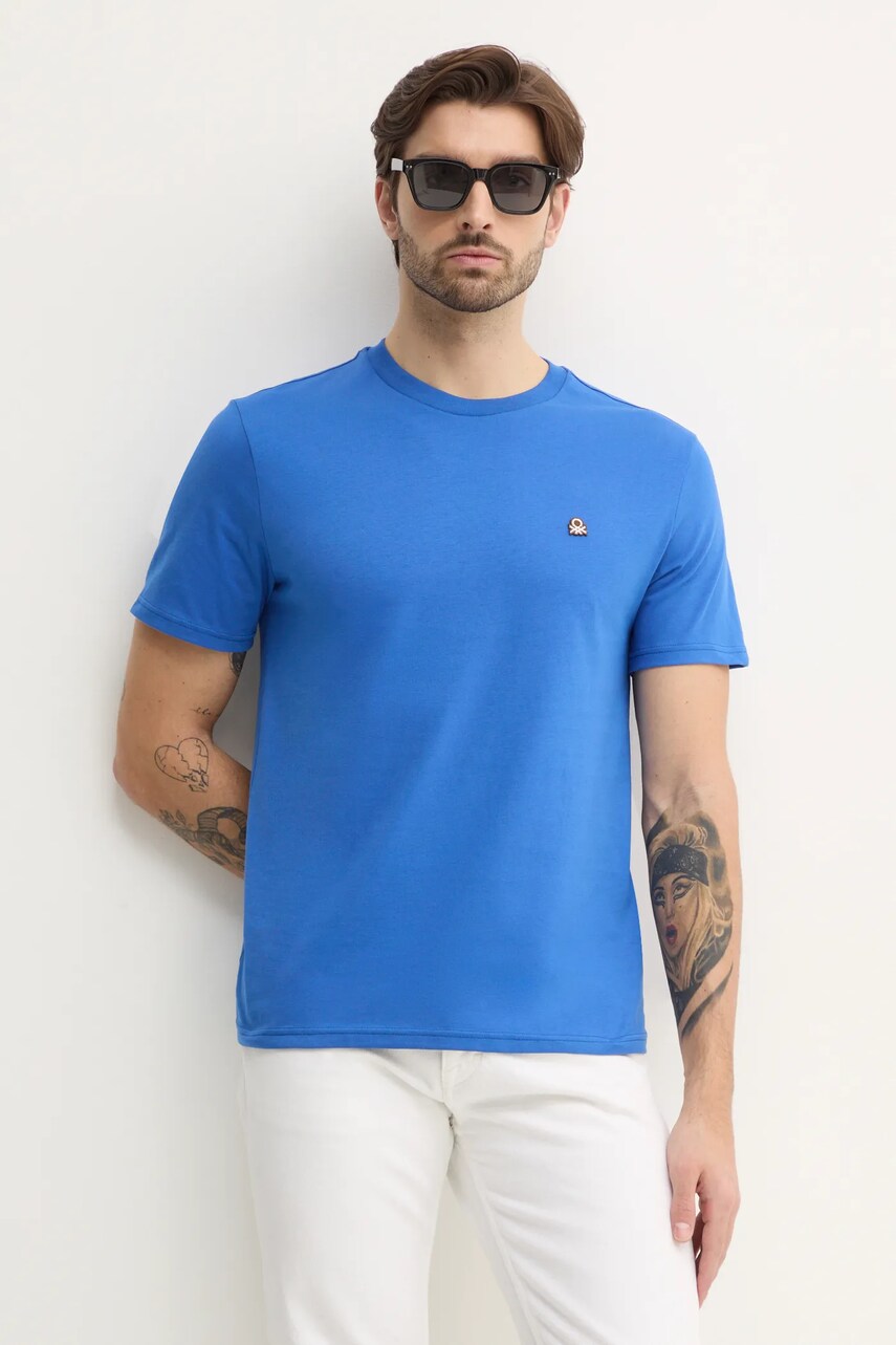 United Colors of Benetton tricou din bumbac barbati, culoarea verde, neted, 3MI5J1AF7