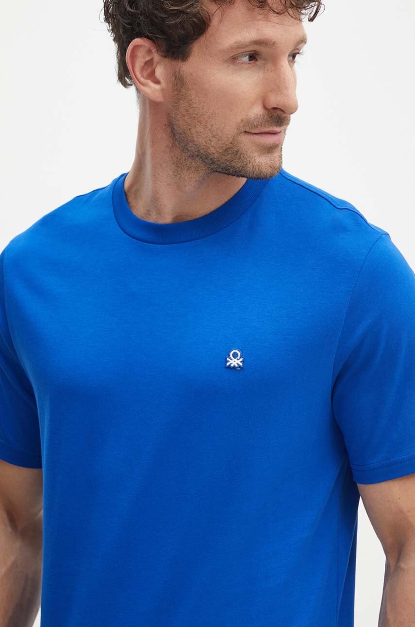

Памучна тениска United Colors of Benetton в синьо с изчистен дизайн, Син