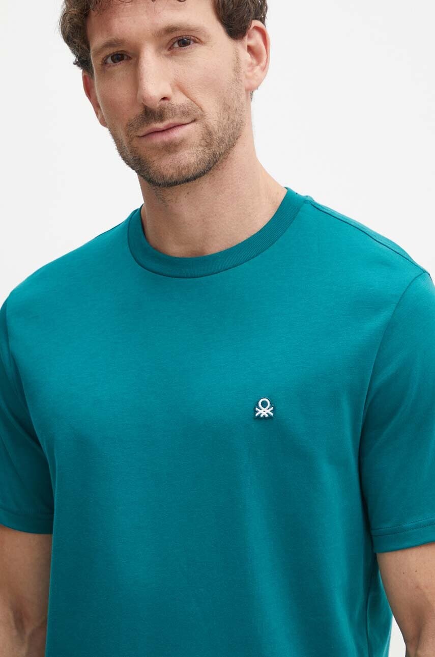 United Colors of Benetton tricou din bumbac barbati, culoarea verde, neted