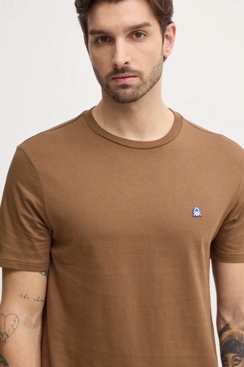 United Colors of Benetton tricou din bumbac barbati, culoarea verde, neted, 3MI5J1AF7