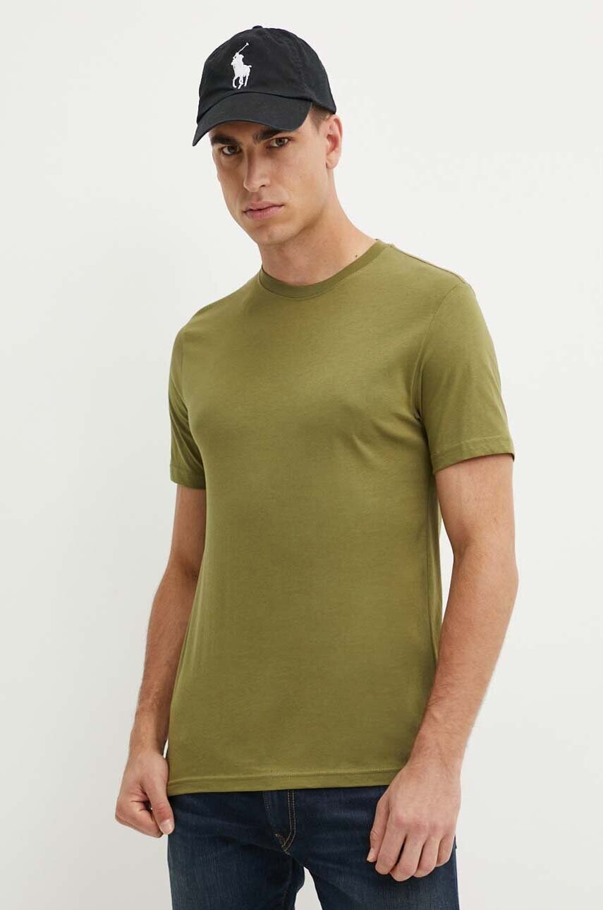 United Colors of Benetton tricou din bumbac barbati, culoarea verde, neted
