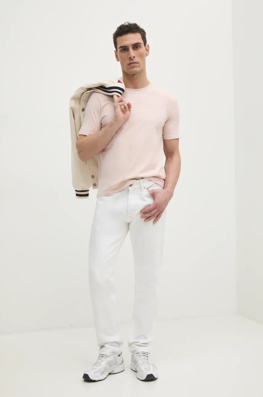 Хлопковая футболка United Colors of Benetton мужская цвет розовый однотонная 3JE1J19A5 Хлопковая футболка United Colors of Benetton мужская цвет розовый однотонная 3JE1J19A5
