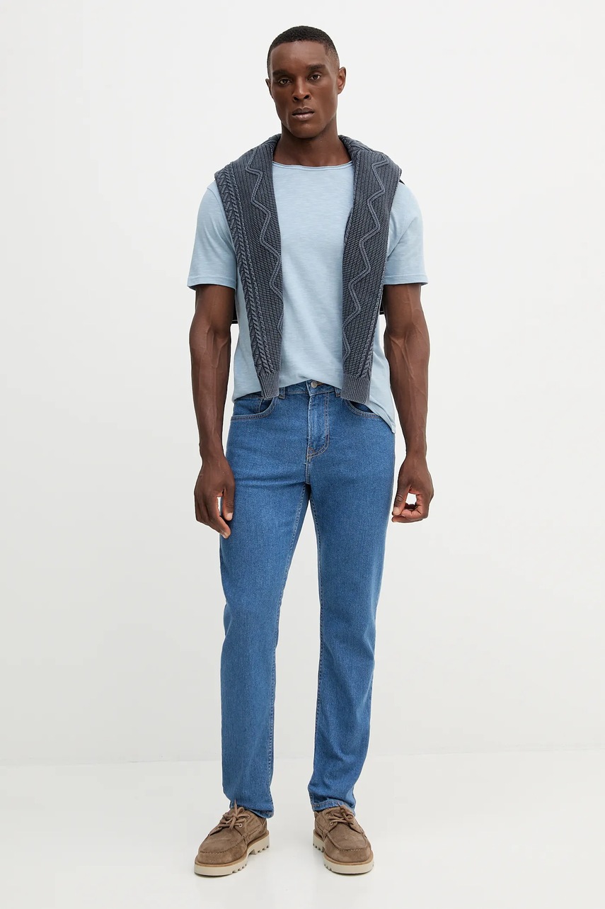 Хлопковая футболка United Colors of Benetton цвет бежевый однотонная 3JE1J19A5