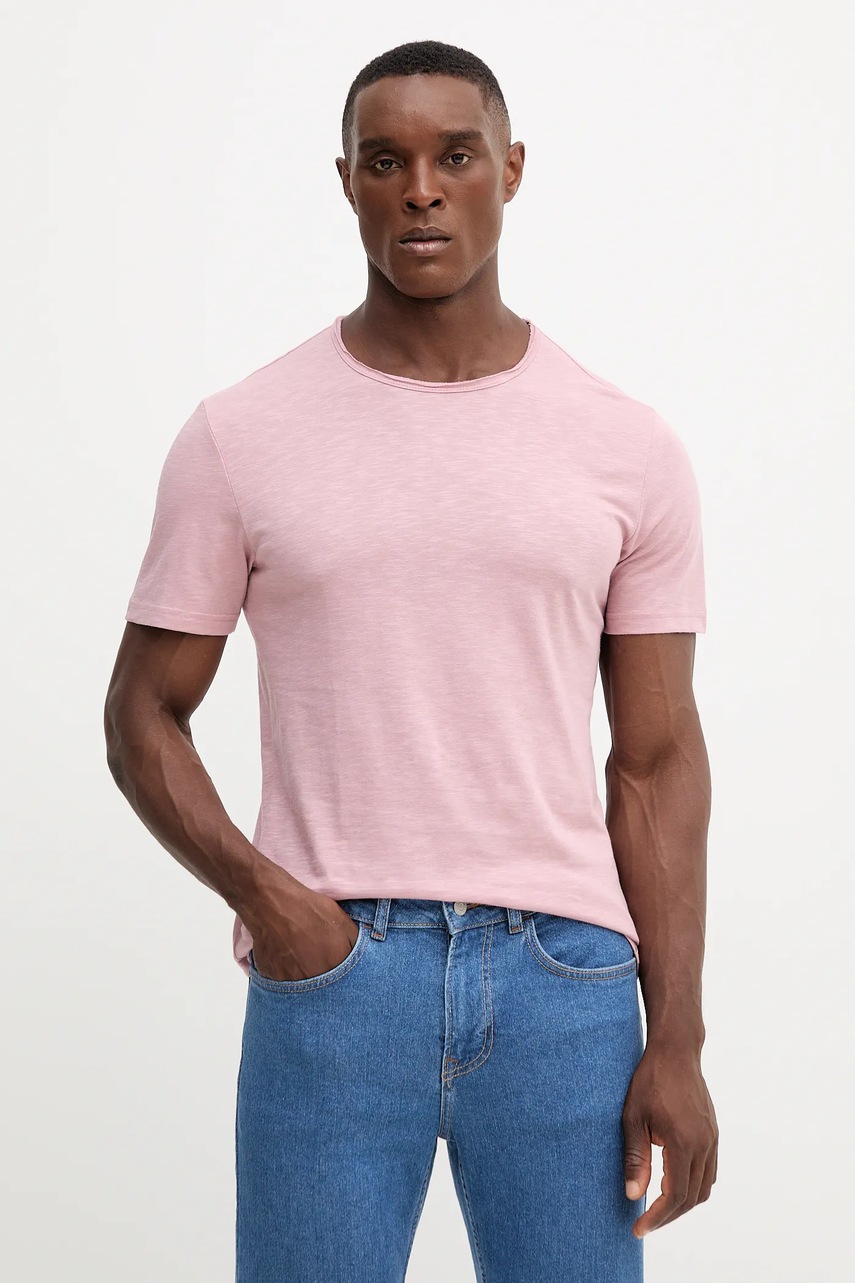 United Colors of Benetton tricou din bumbac culoarea bej, uni, 3JE1J19A5