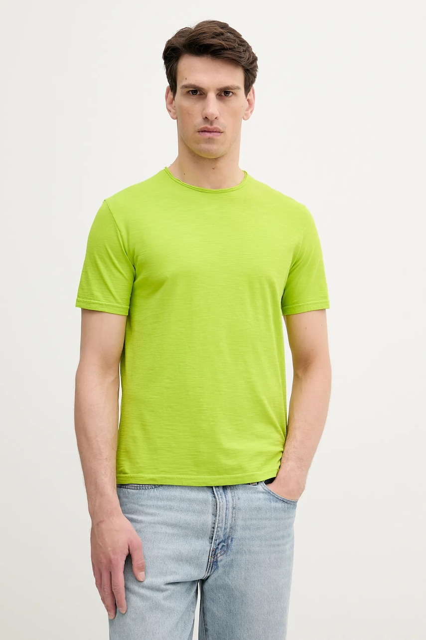 United Colors of Benetton tricou din bumbac culoarea bej, uni, 3JE1J19A5