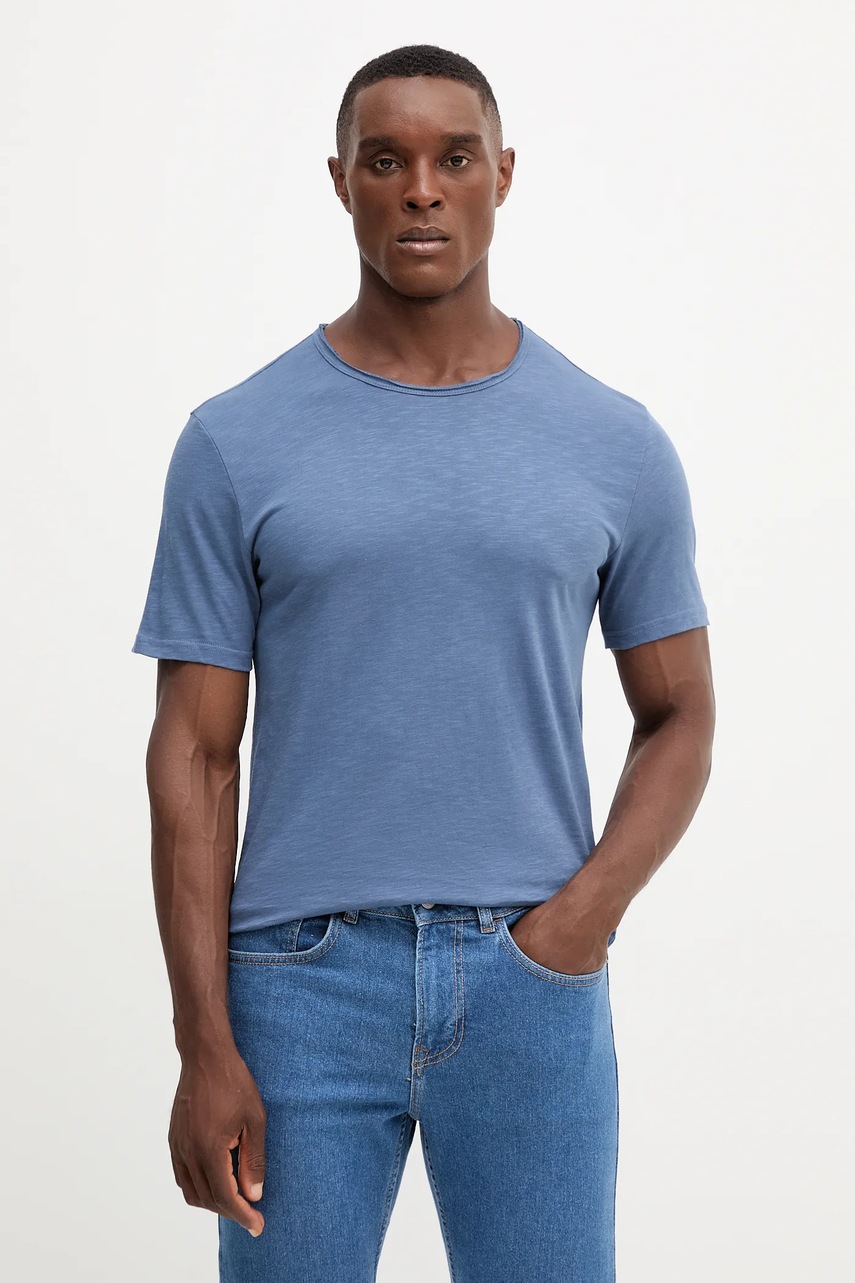 United Colors of Benetton tricou din bumbac culoarea bej, uni, 3JE1J19A5