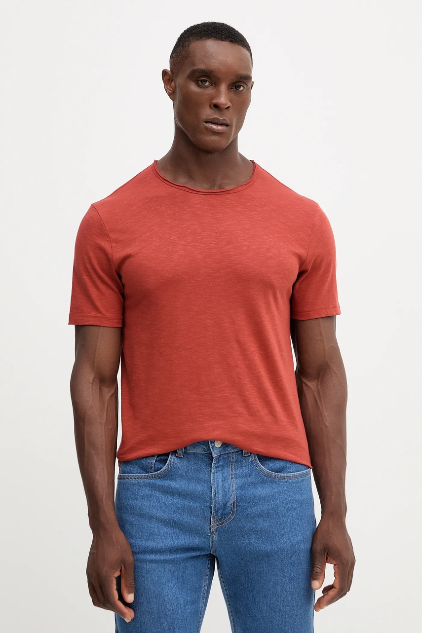 United Colors of Benetton tricou din bumbac culoarea bej, uni, 3JE1J19A5