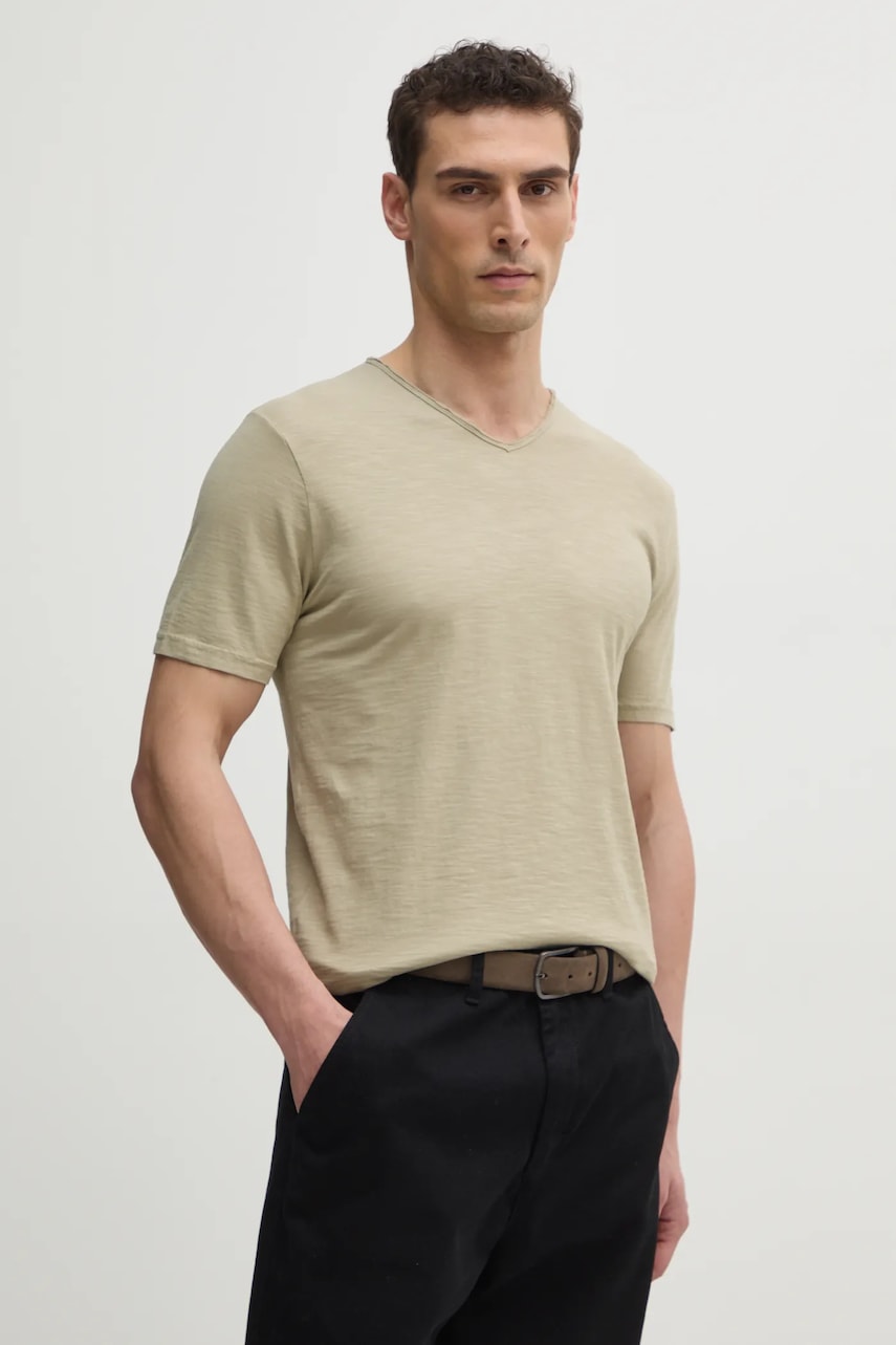 United Colors of Benetton tricou din bumbac barbati, culoarea verde, neted, 3JE1J4264