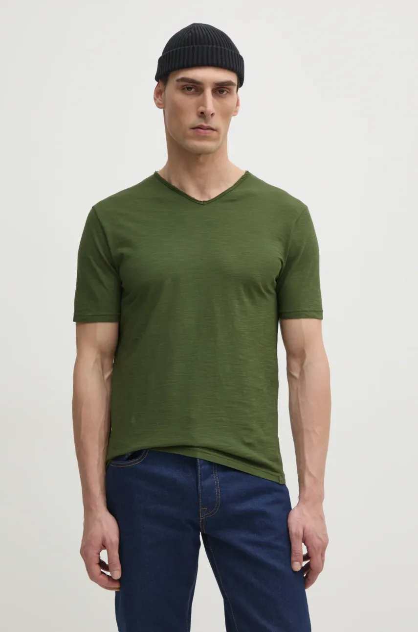 United Colors of Benetton tricou din bumbac barbati, culoarea verde, neted, 3JE1J4264